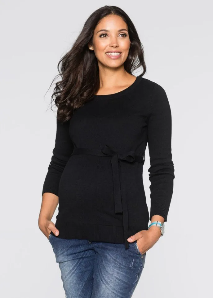 100% cotton maternity sweater with drawstrings Bpc Bonprix Collection, black