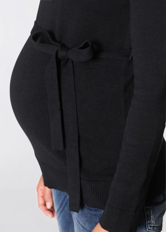 100% cotton maternity sweater with drawstrings Bpc Bonprix Collection, black