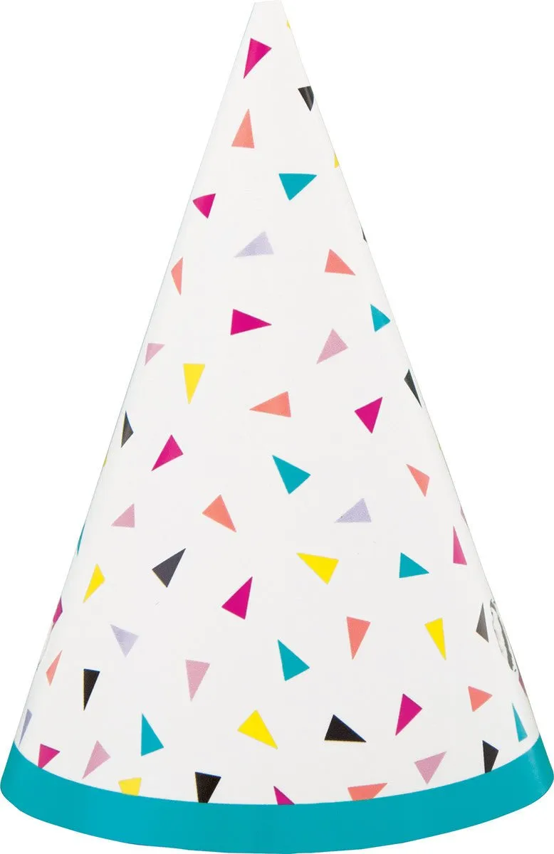 8pk Rainbow Confetti Birthday Party Hats