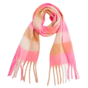 Accity | PLAID PATTERN FRINGE TRIM WINTER SCARF: PINK/YELLOW