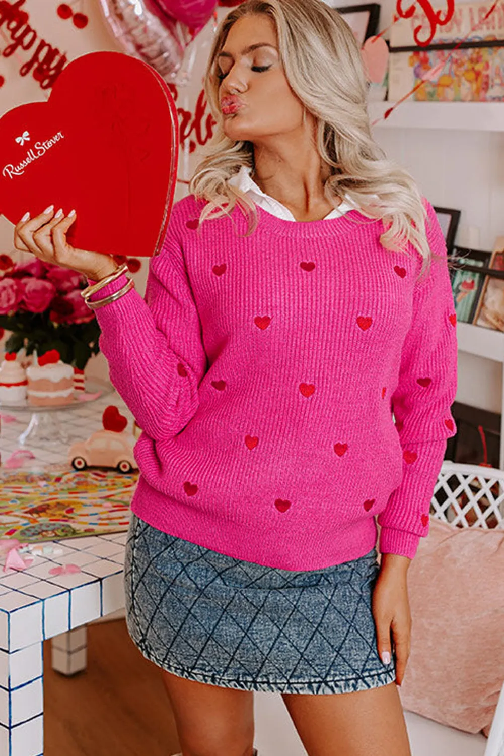 Alexis Heart Pattern Round Neck Sweater | S-XL | PRE ORDER