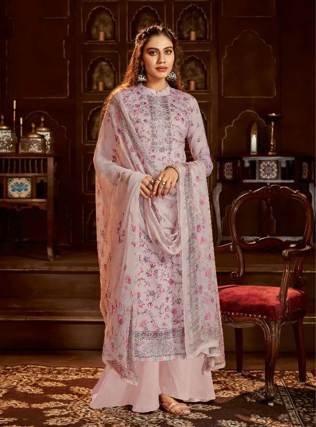 Alok Karachi Unstitched Cotton Pink Salwar Suit Dress Material with Chiffon Dupatta