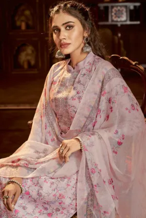 Alok Karachi Unstitched Cotton Pink Salwar Suit Dress Material with Chiffon Dupatta