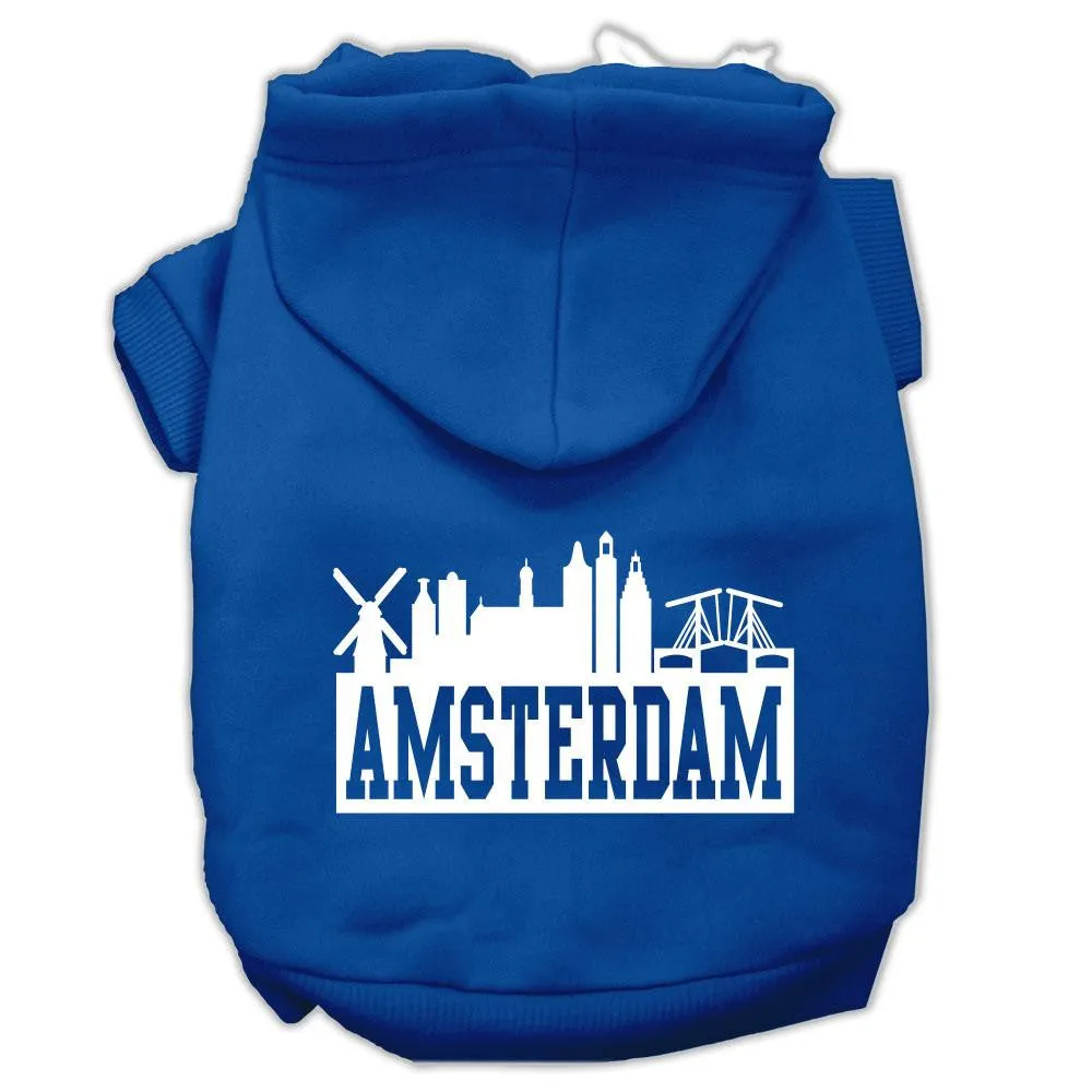 Amsterdam Skyline Screen Print Pet Hoodies Blue Size Med (12)