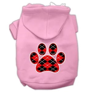 Argyle Paw Red Screen Print Pet Hoodies Light Pink Size Med (12)