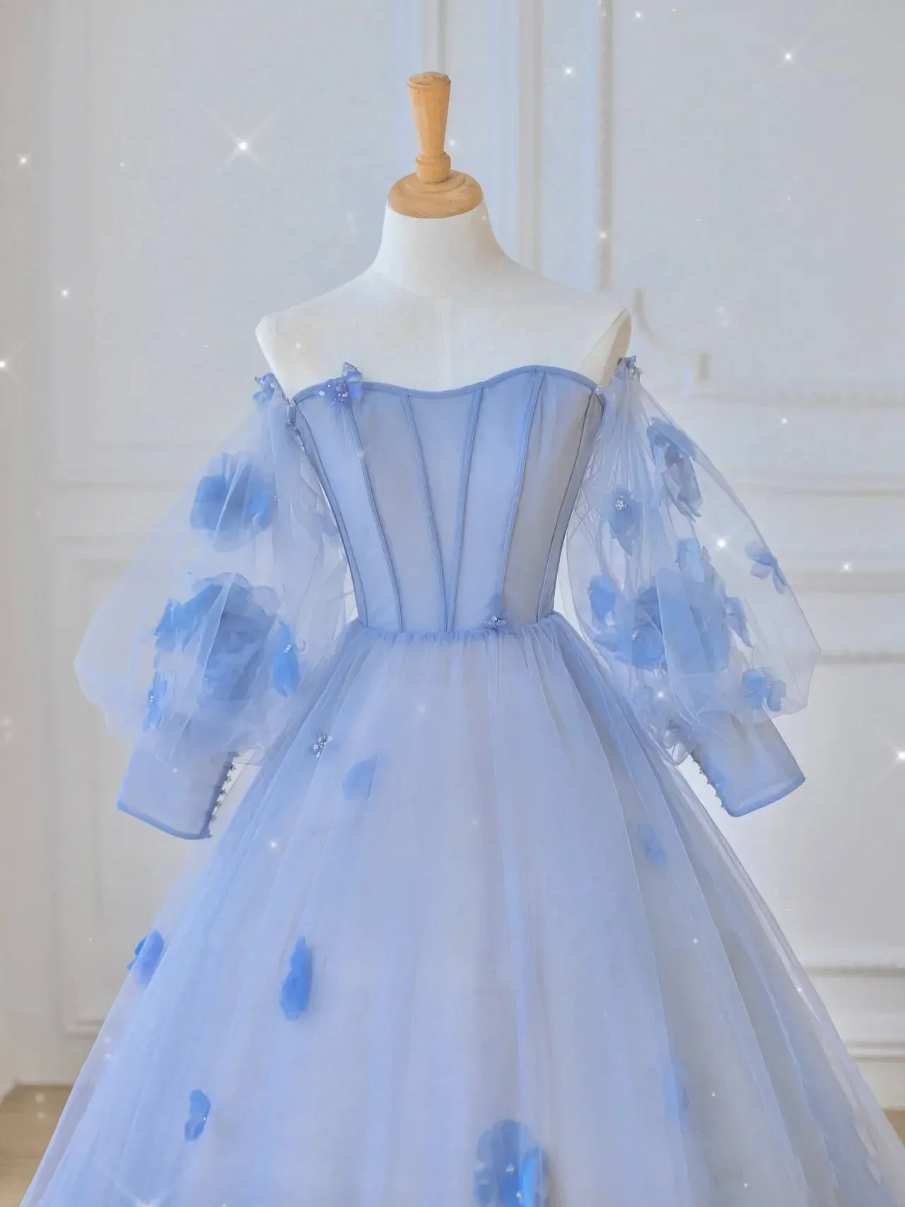 Ball Gown Long Sleeve Light Sky Blue Sweet 16 Dress Cheap Evening Dresses RYU037