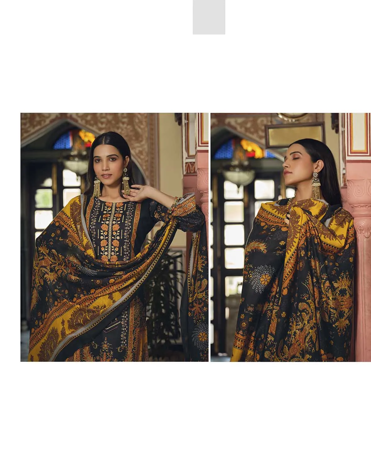 Belliza Pakistani Print Unstitched Cotton Suits with Dupatta Black