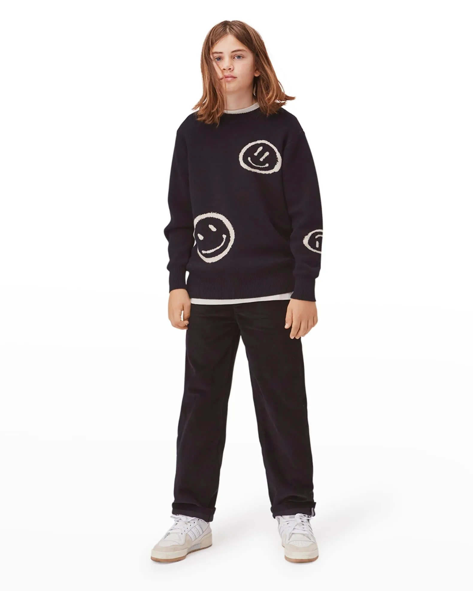 Bello Knit Smiley Sweater | Black | Molo