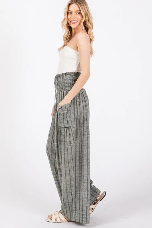 Black Cotton Gauze Soft Wash Stripe Pants