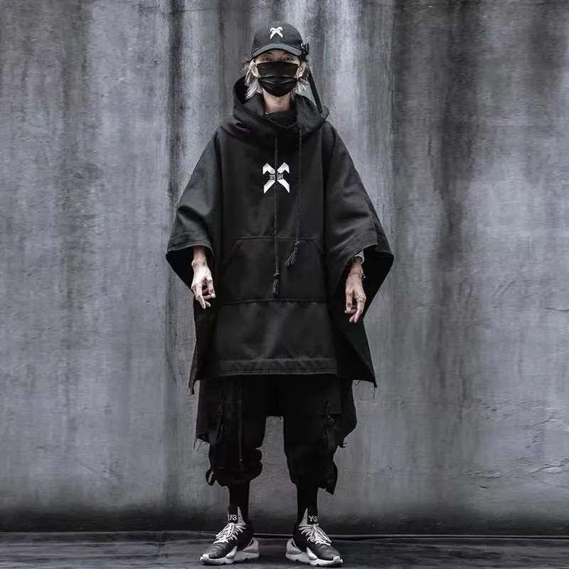 Black Hooded Wizard Sweatshirts Coat Men  Batwing Sleeve Hoodies Casual Men Coat Techwear WB458