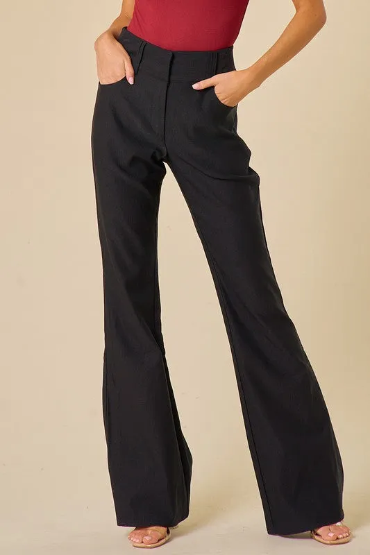 Black Low Rise Kick Flare Pants