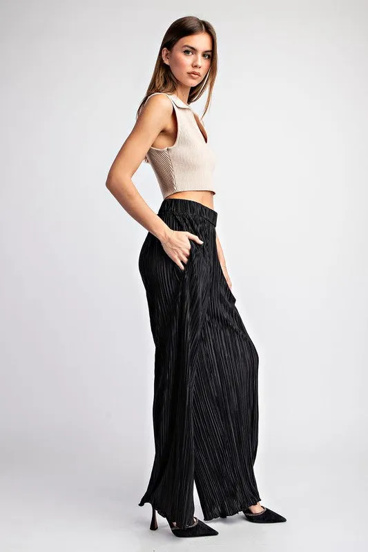 Black Pleated Straight Leg Pants