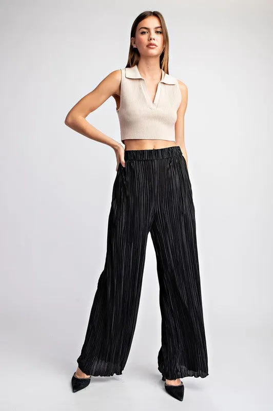 Black Pleated Straight Leg Pants