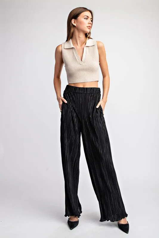 Black Pleated Straight Leg Pants