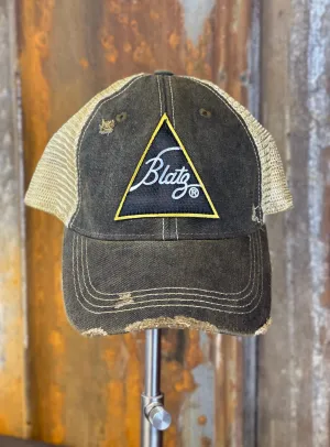 Blatz Beer Triangle Patch- Distressed Black Snapback Hat