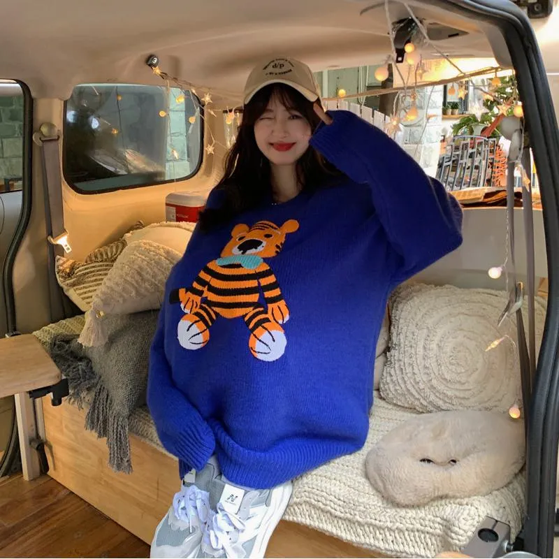 Cartoon Pullover Round Neck Thickened Little Tiger Loose Fit Sweater