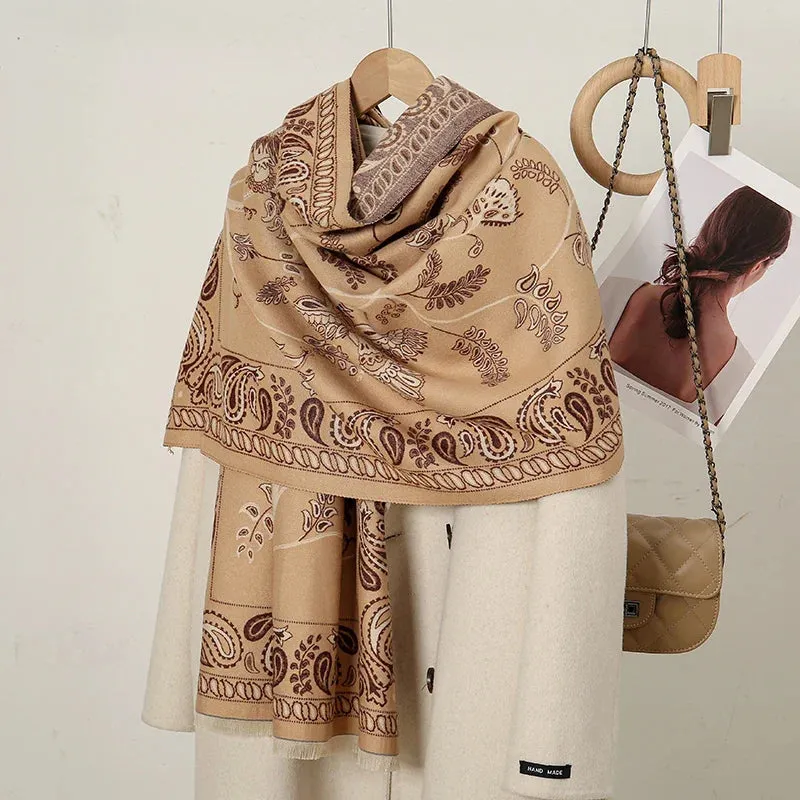 Cashmere Floral Print Winter Blanket Wrap Scarf