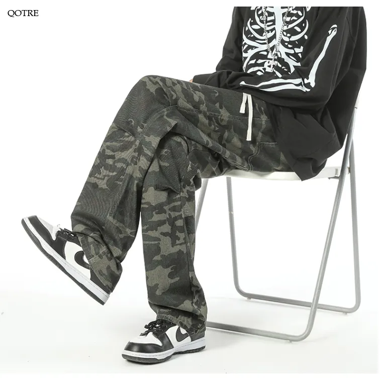 Casual Camouflage Straight Leg Drawstring Straight Leg Pants