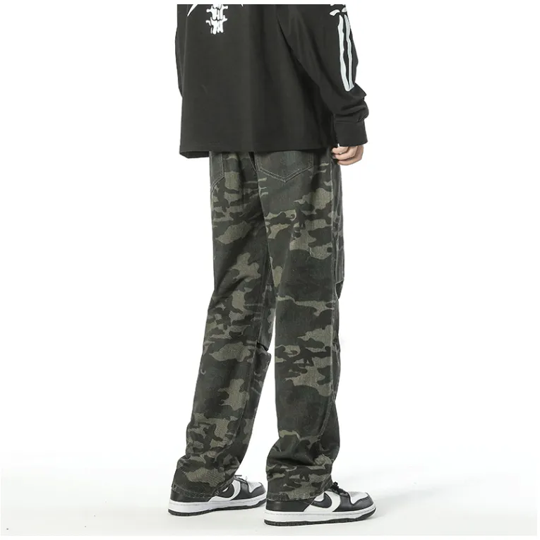 Casual Camouflage Straight Leg Drawstring Straight Leg Pants