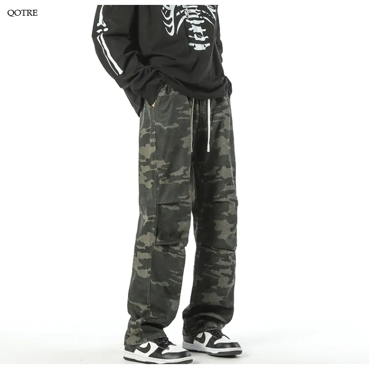 Casual Camouflage Straight Leg Drawstring Straight Leg Pants