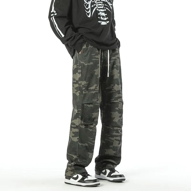 Casual Camouflage Straight Leg Drawstring Straight Leg Pants