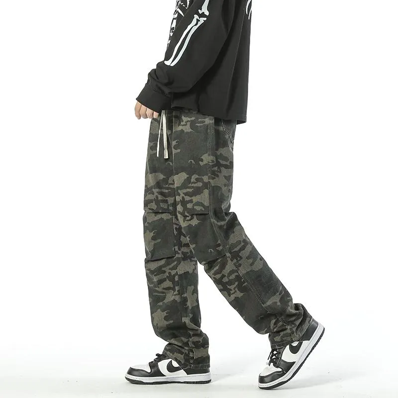 Casual Camouflage Straight Leg Drawstring Straight Leg Pants