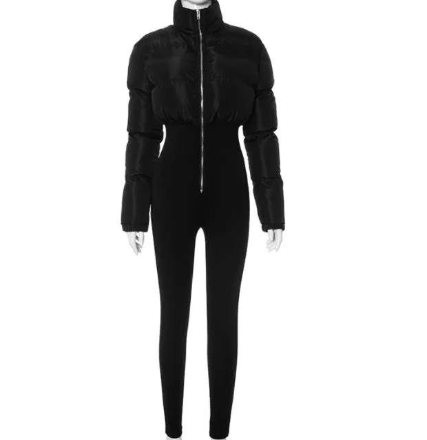 Cotton-padded Stretch Tight Jumpsuit Slim Short Jacket