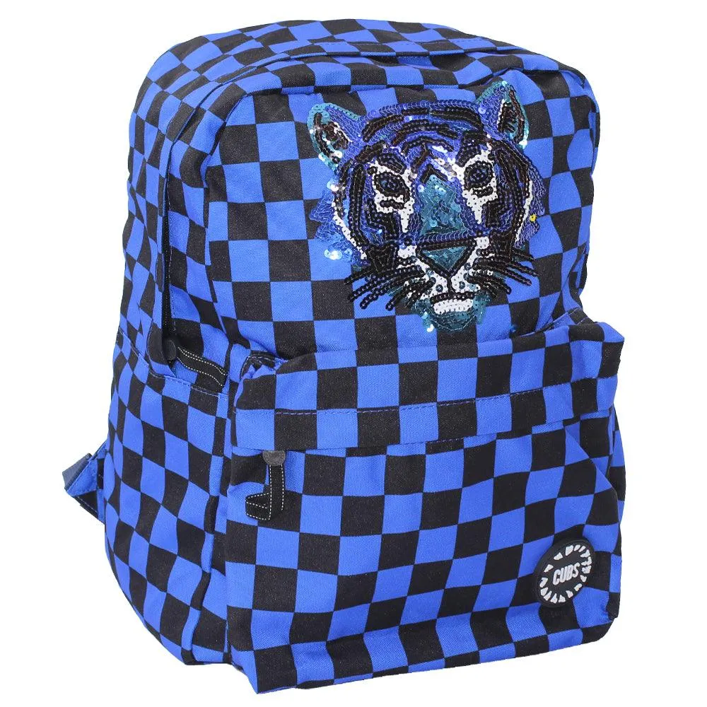 Cubs SEQUIN TIGER BLUE CHECKS JUNIOR STUDENT Backpack 15-Inch