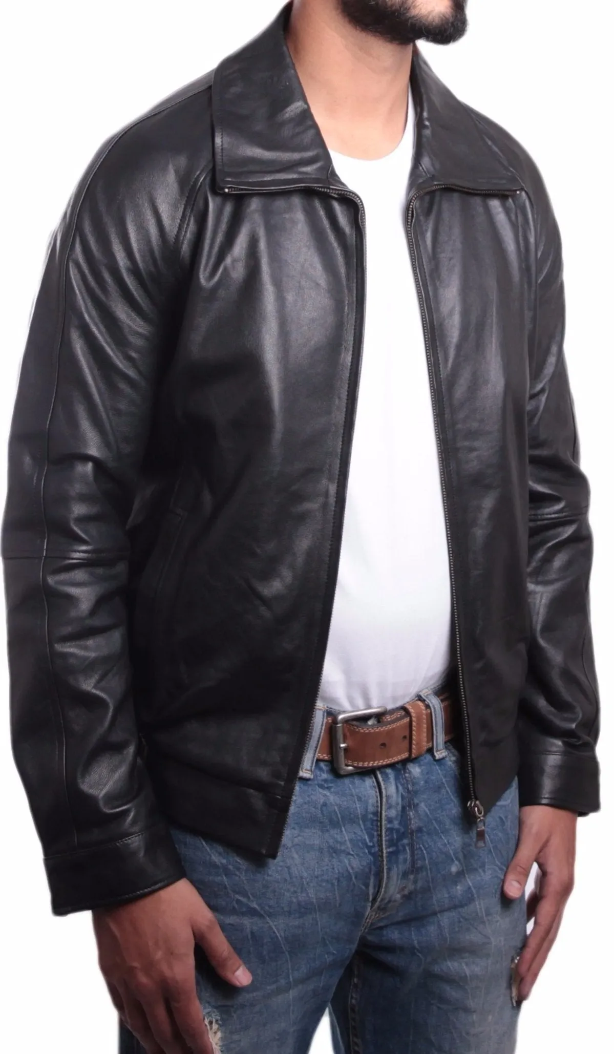 Daily Mens Straight Zip Leather Jacket