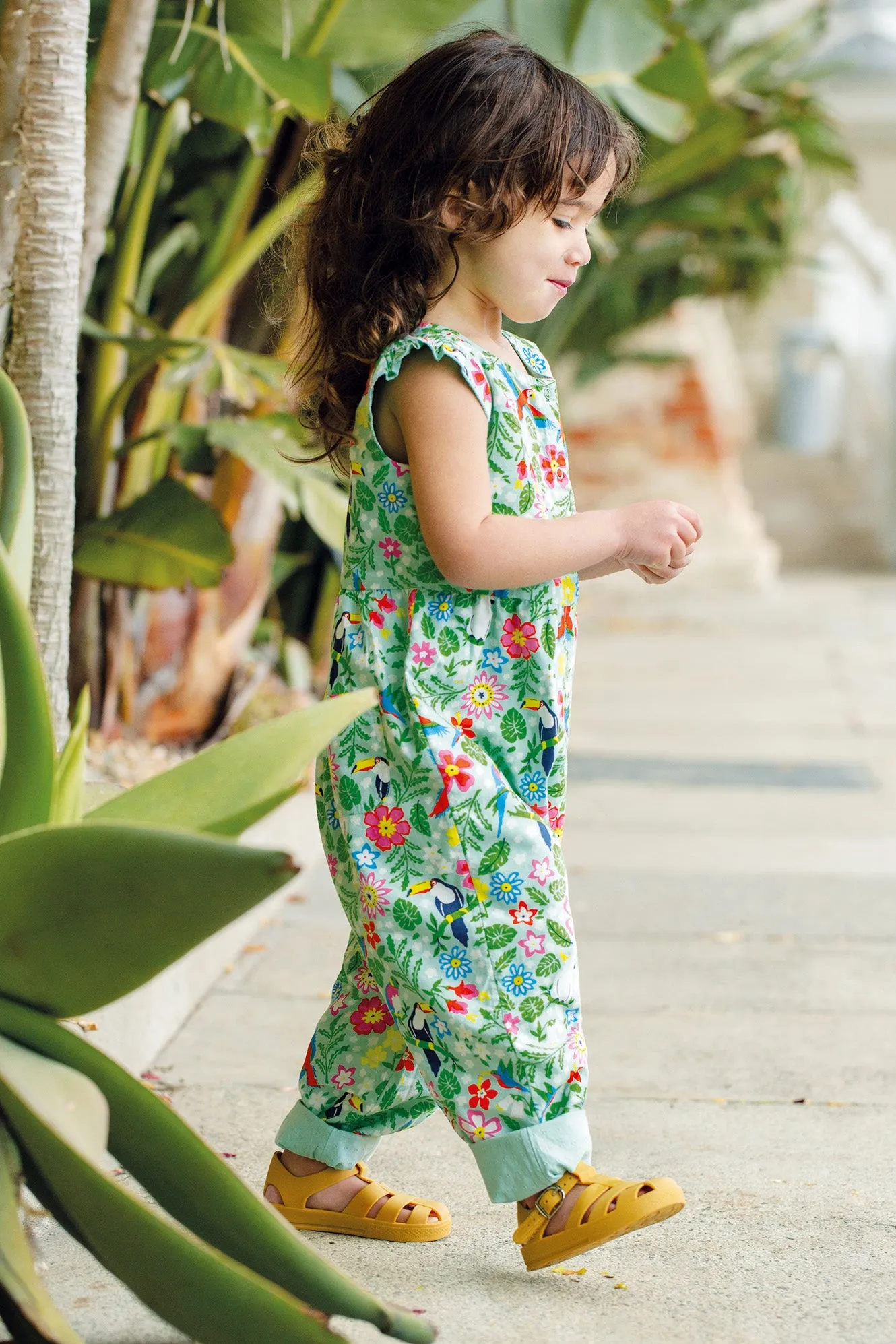 Frugi Etta Reversible Playsuit - Tropical Birds / Spring Dobby