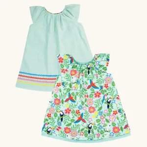 Frugi Lowen Reversible Dress - Tropical Birds / Spring Dobby