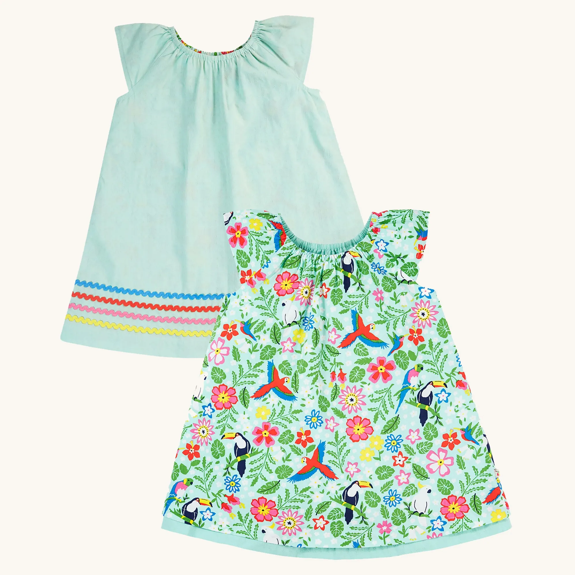 Frugi Lowen Reversible Dress - Tropical Birds / Spring Dobby