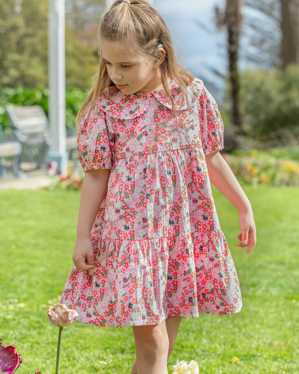 Frugi Matilda Collared Dress - Pink Floral Fun