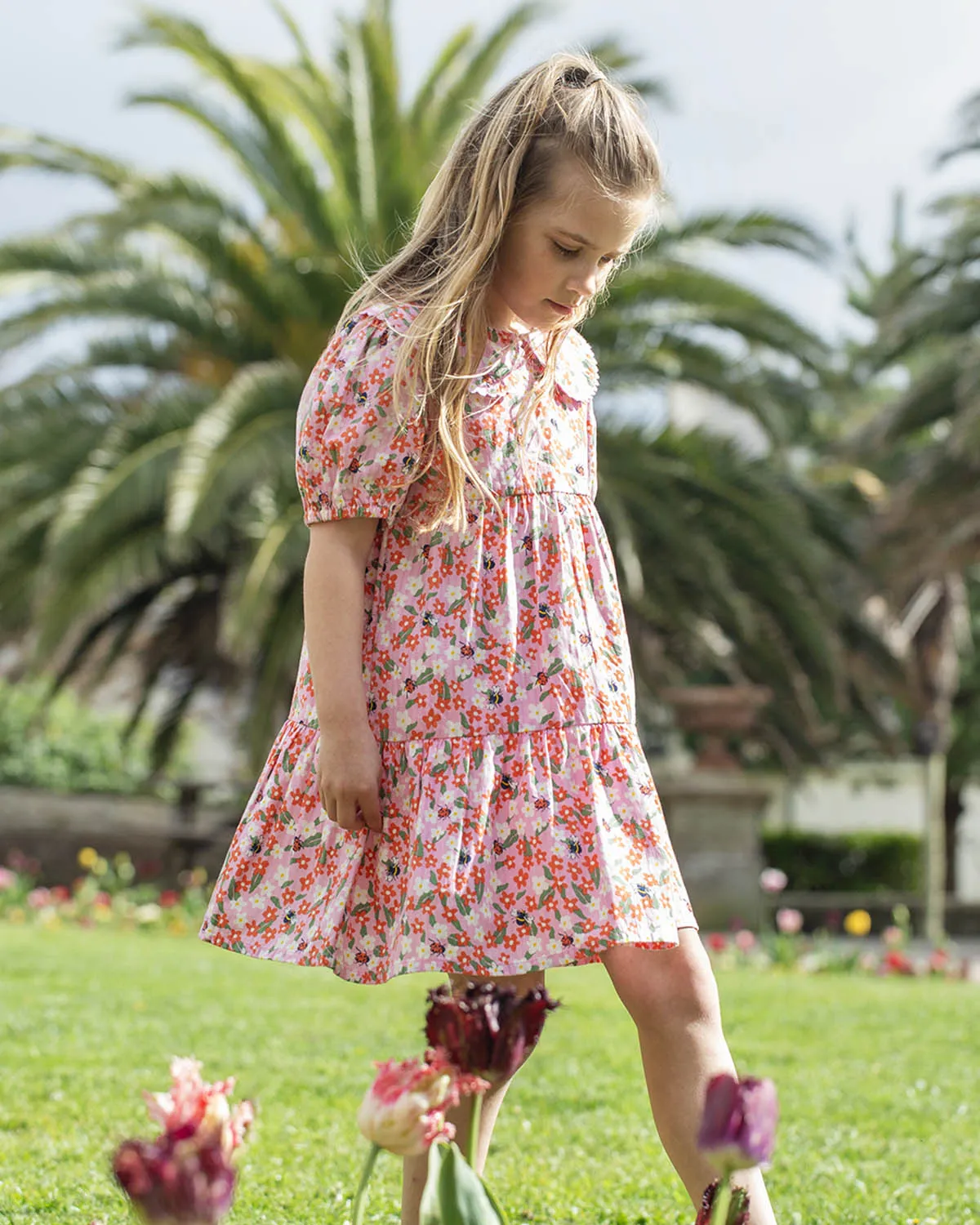 Frugi Matilda Collared Dress - Pink Floral Fun