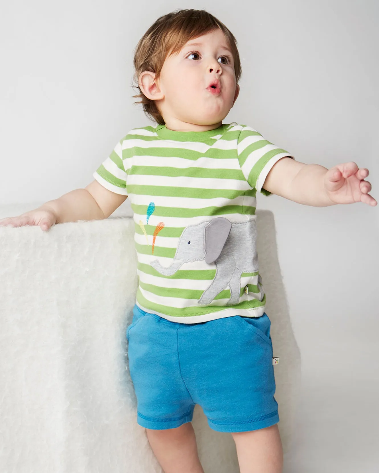 Frugi Organic Easy On Wrap Around Outfit - Kiwi Stripe / Elephant