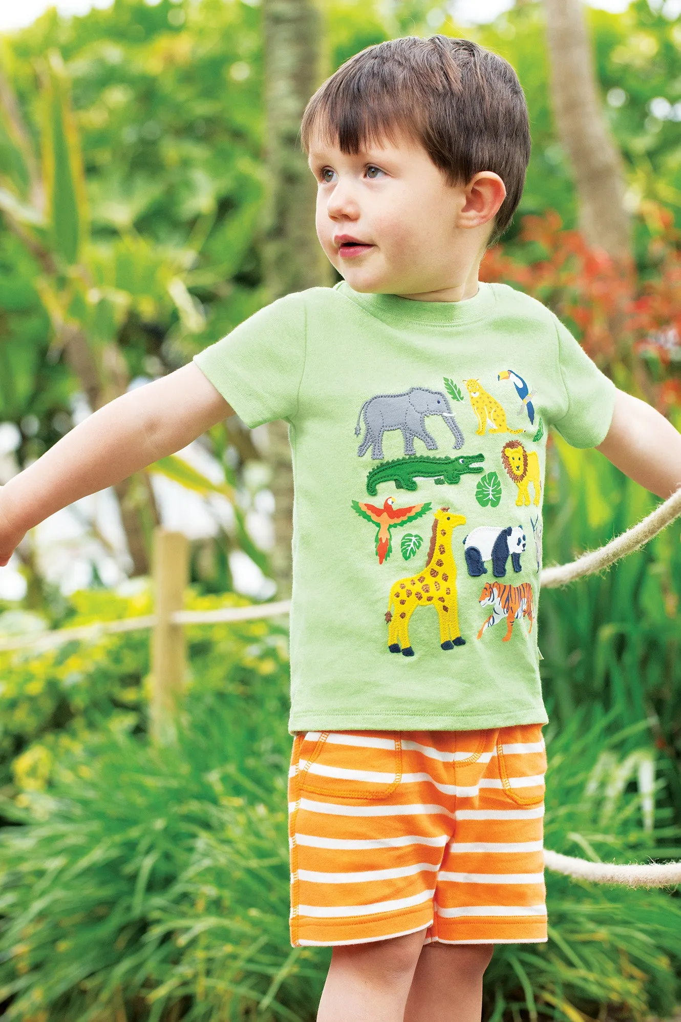 Frugi Organic Little Creature Applique T-Shirt - Kiwi Marl / Jungle