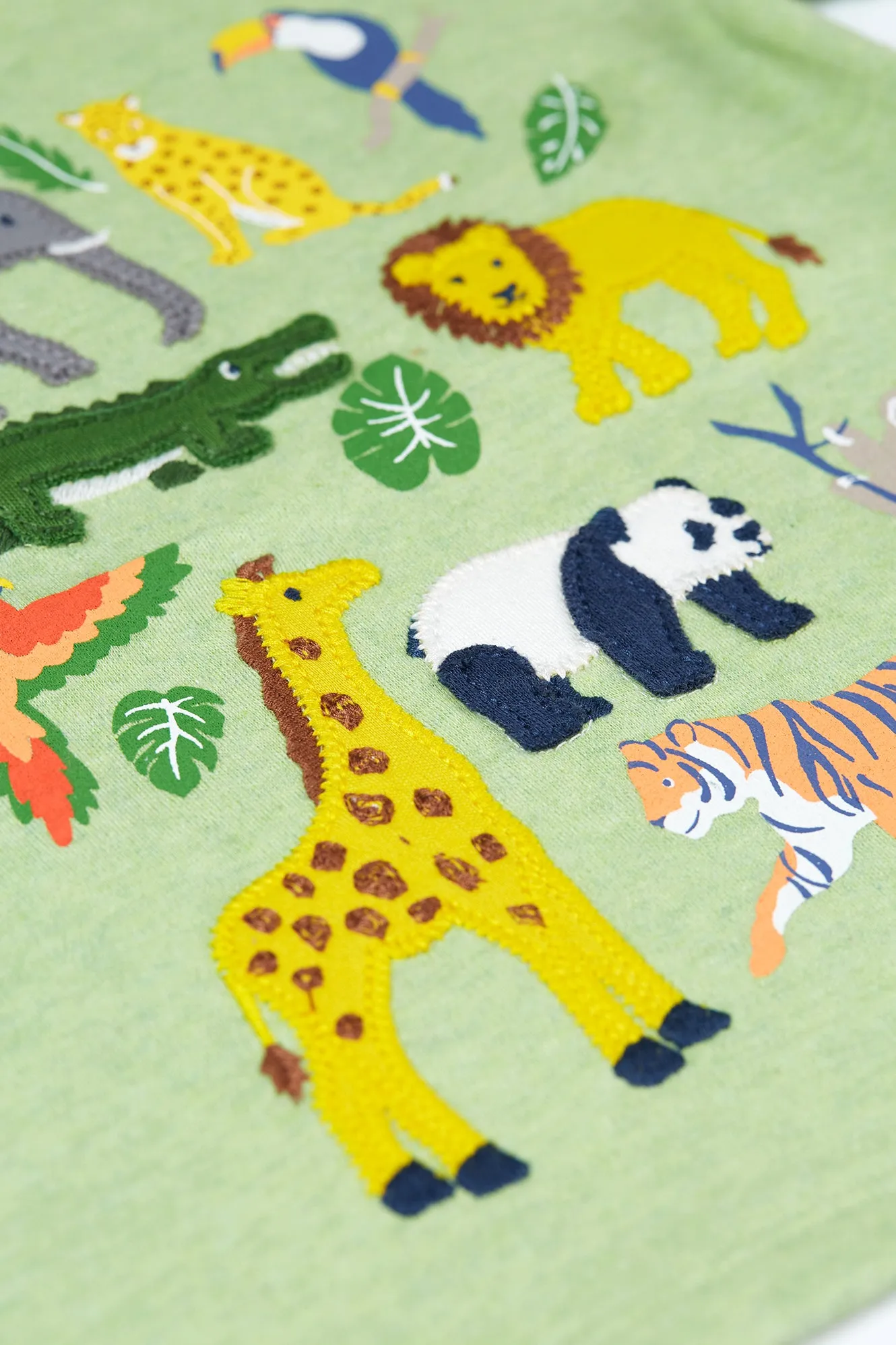 Frugi Organic Little Creature Applique T-Shirt - Kiwi Marl / Jungle