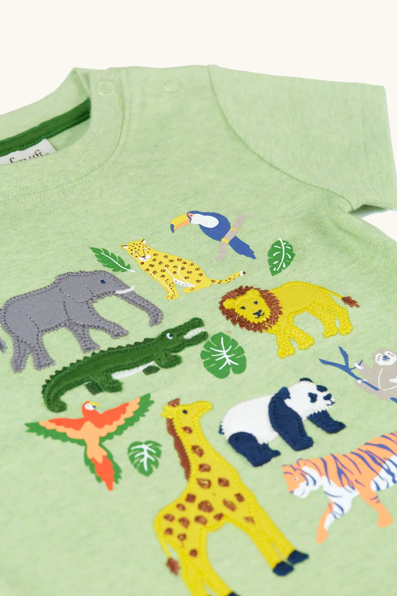 Frugi Organic Little Creature Applique T-Shirt - Kiwi Marl / Jungle