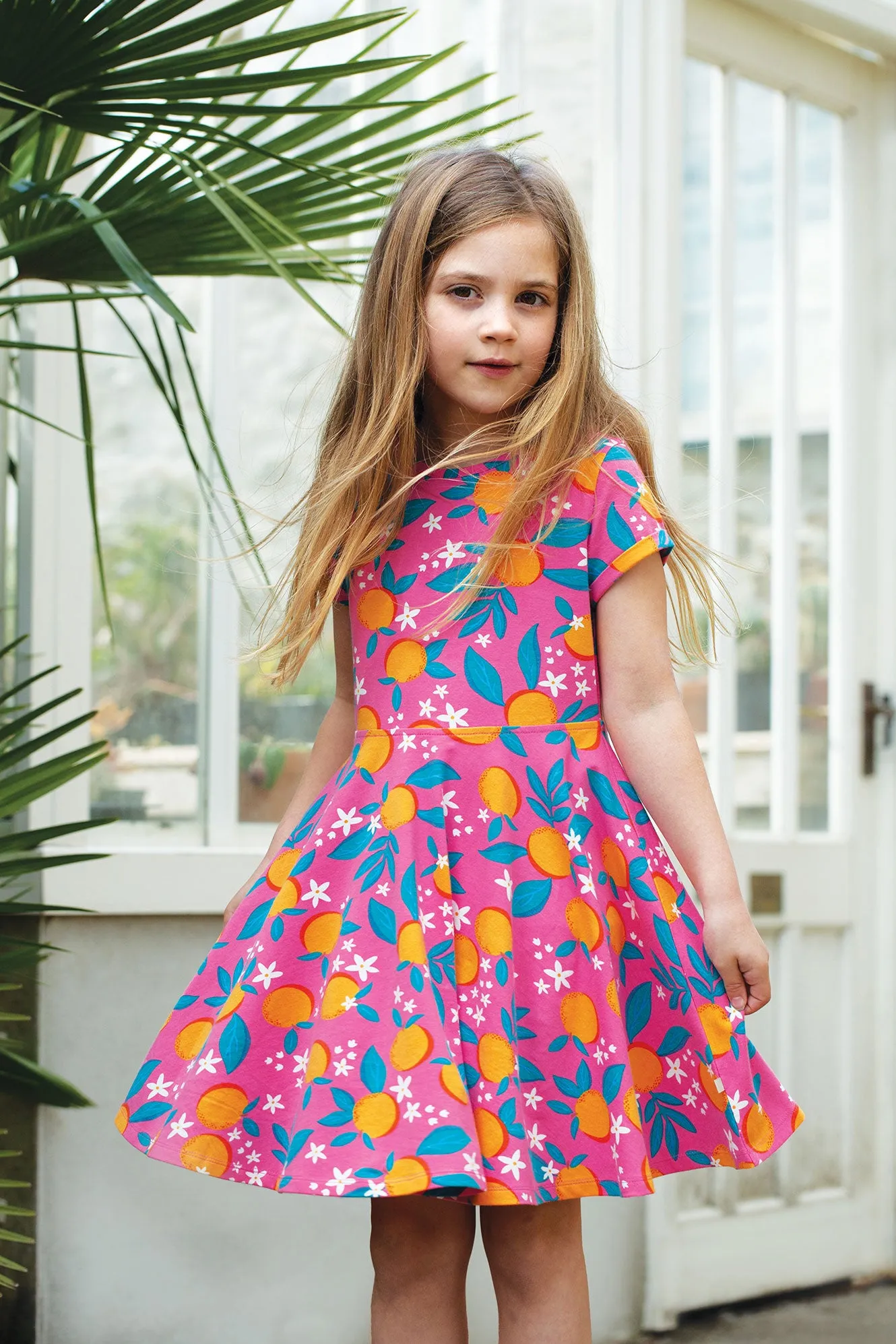 Frugi Organic Summer Skater Dress - Orange Blossom