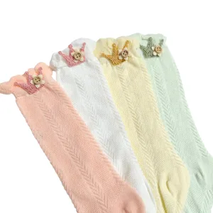 GIRLS' CROWN APPLIQUE LONG SOCKS