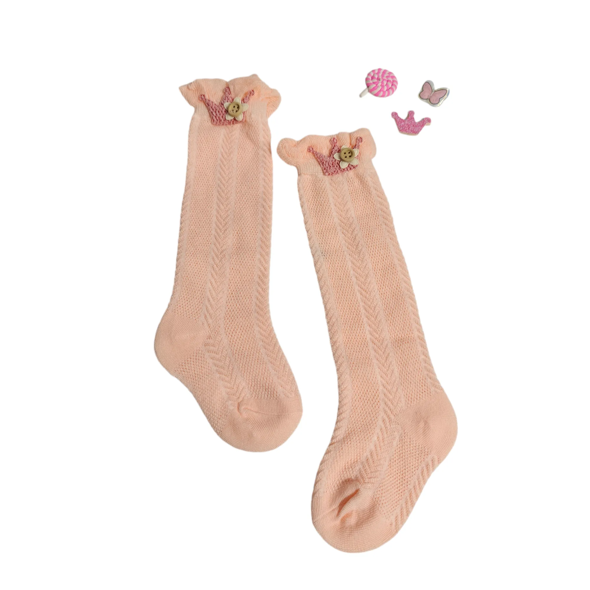 GIRLS' CROWN APPLIQUE LONG SOCKS