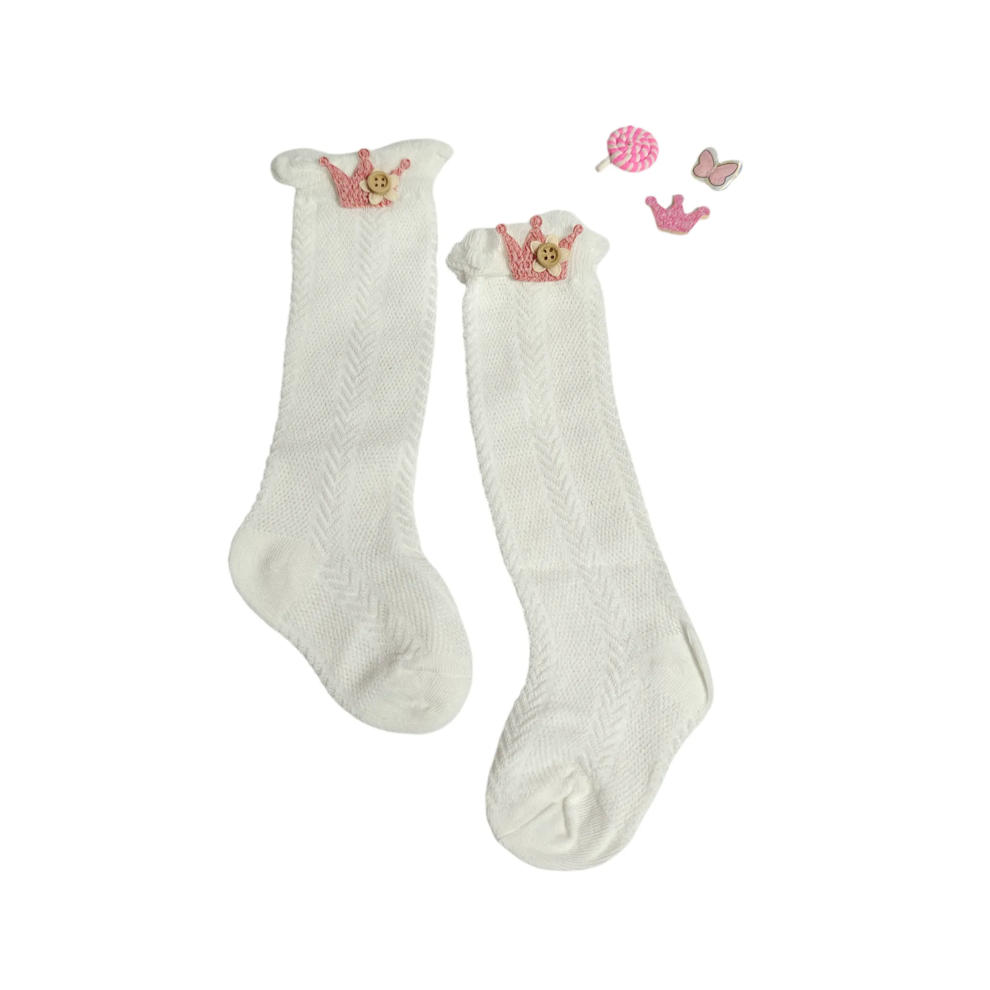 GIRLS' CROWN APPLIQUE LONG SOCKS