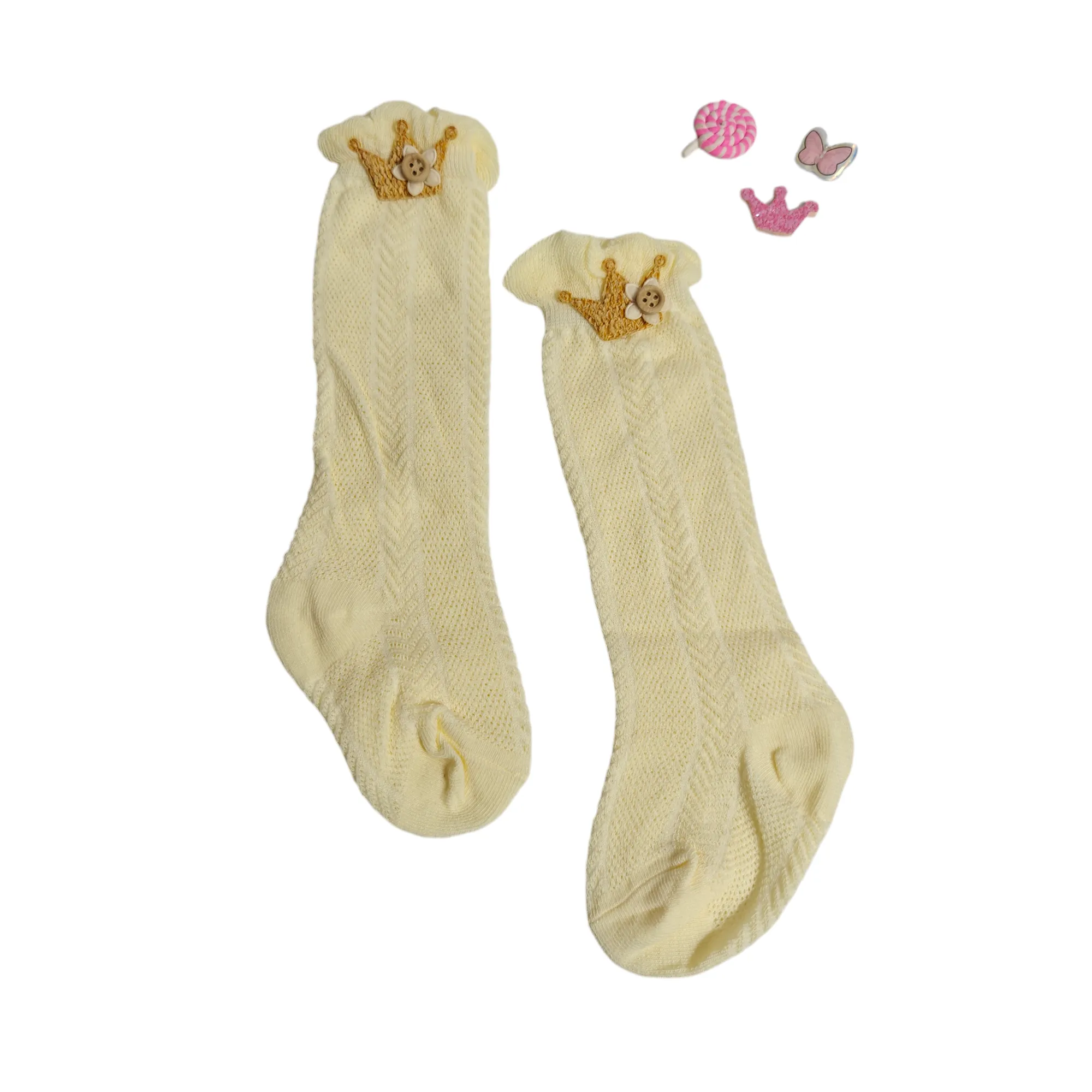 GIRLS' CROWN APPLIQUE LONG SOCKS