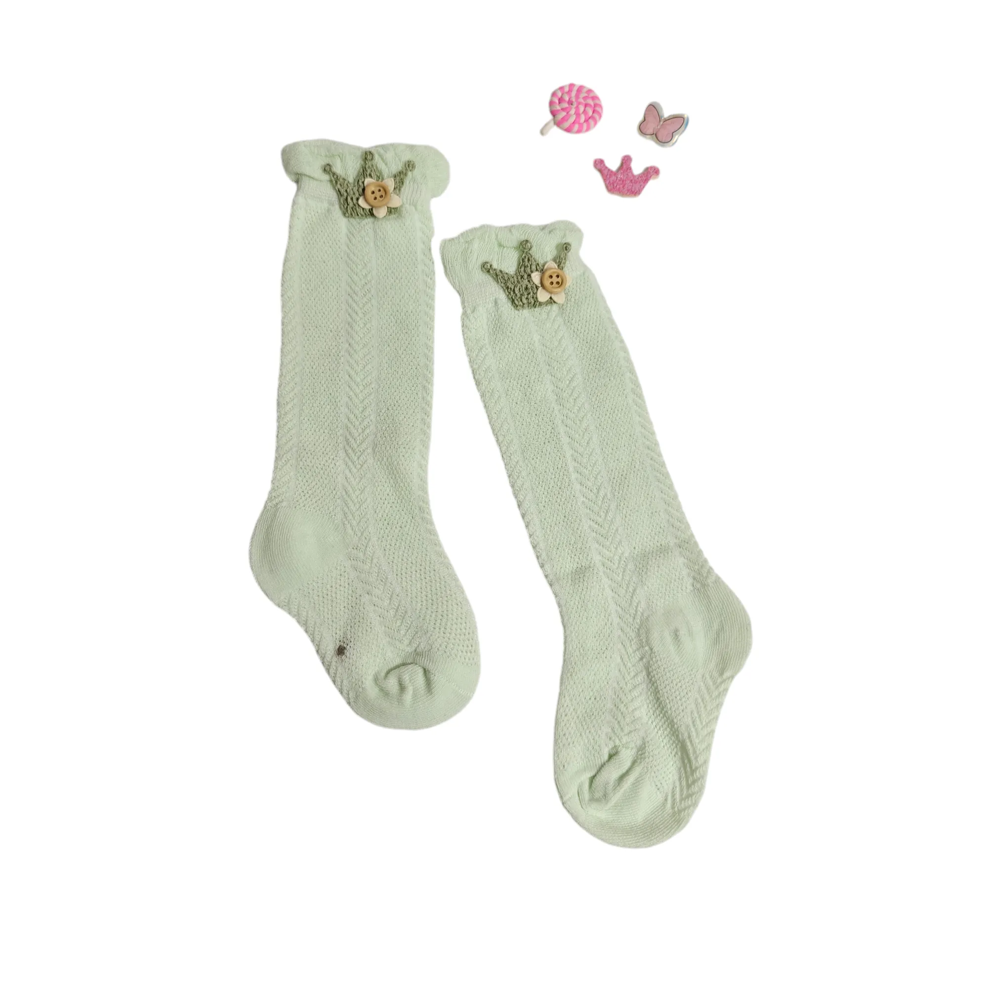 GIRLS' CROWN APPLIQUE LONG SOCKS