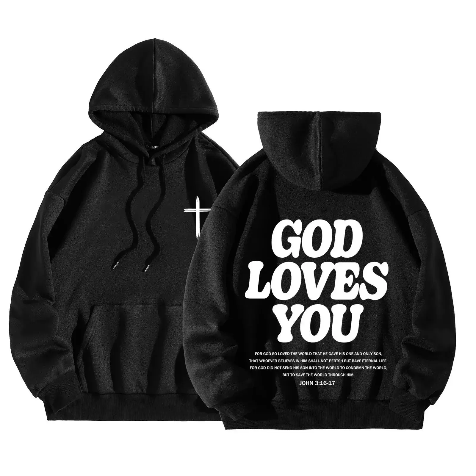 God Loves You Hoodies Men Christian Jesus Hooded Sweatshirts Long Sleeve Bible Verse Men's Pullover Tops Y2k Hoodie Men Clothing