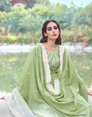 Green Pure Cotton Printed Unstitched Suit Set