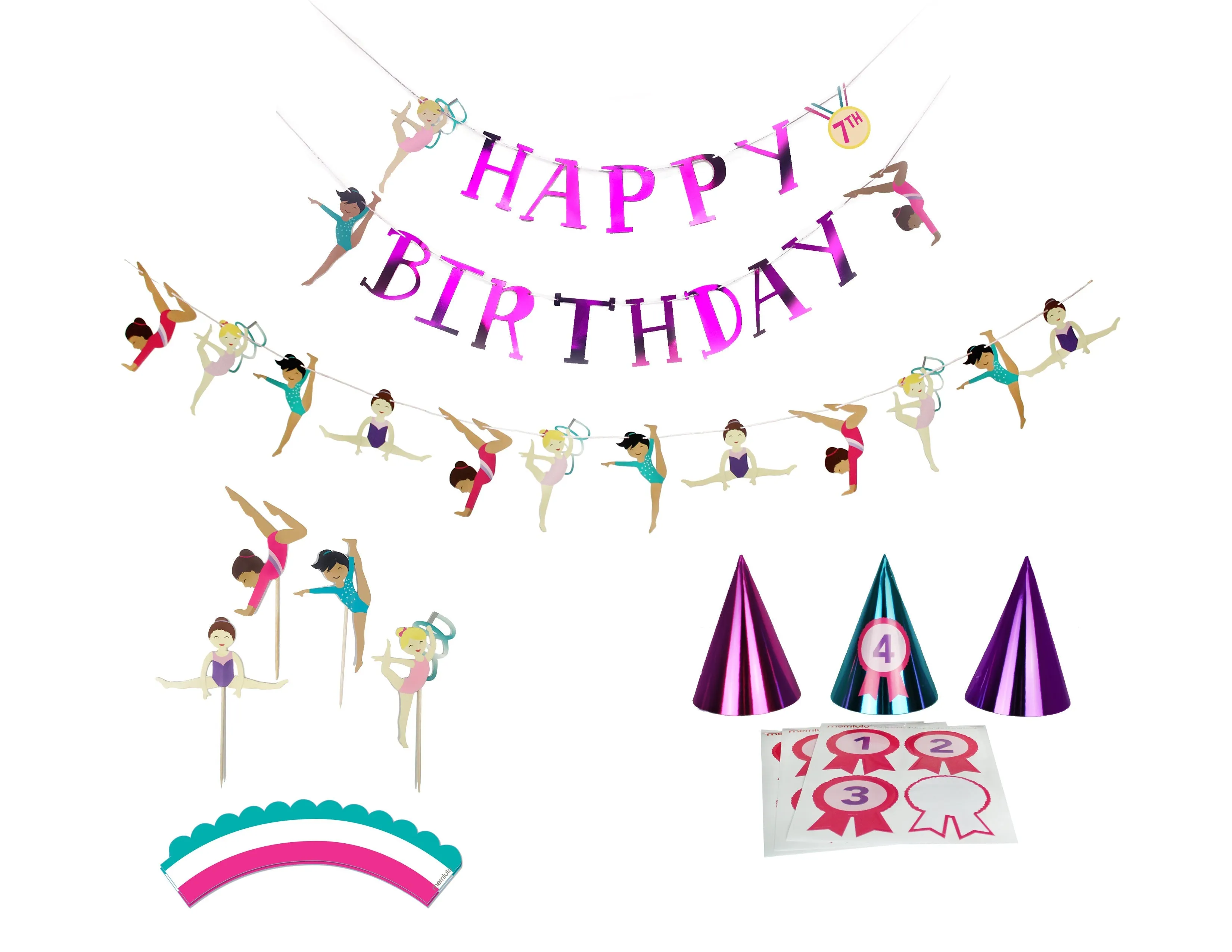 Gymnastics Birthday Party Decoration Kit, 12 Guests