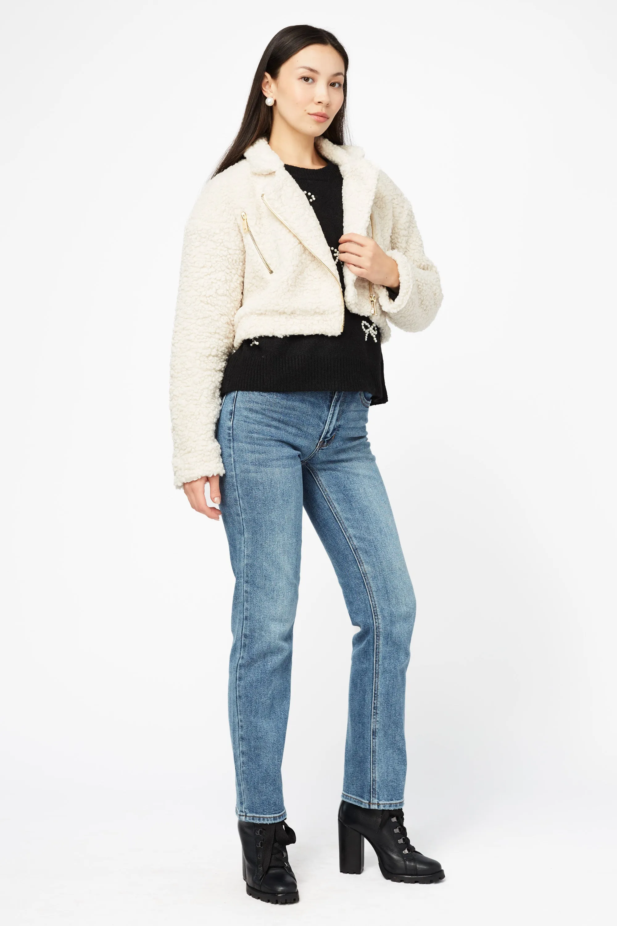 Honey Teddy Crop Moto Jacket