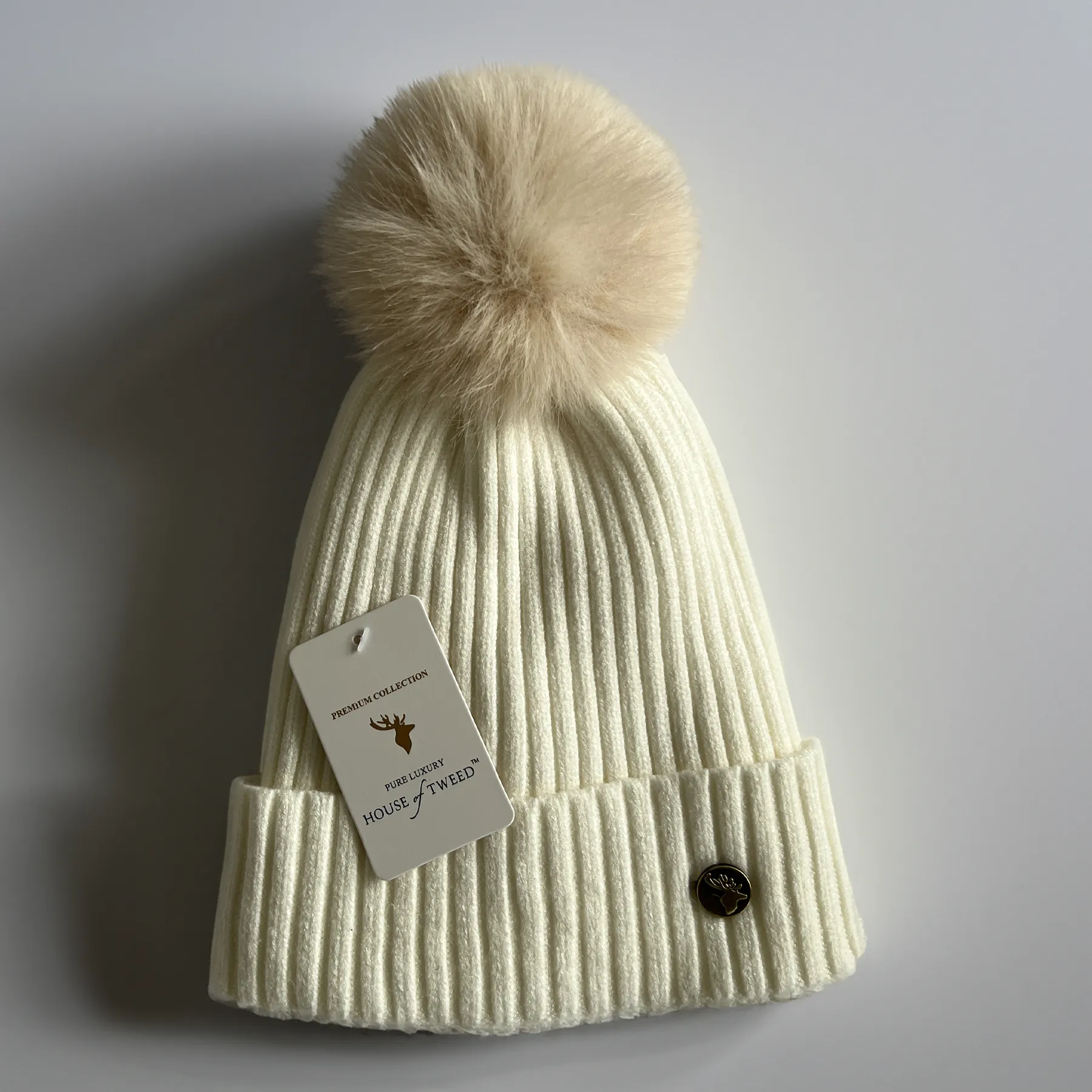 House of Tweed Luxury Striped Ladies Pom Pom Bobble  Beanie Hats