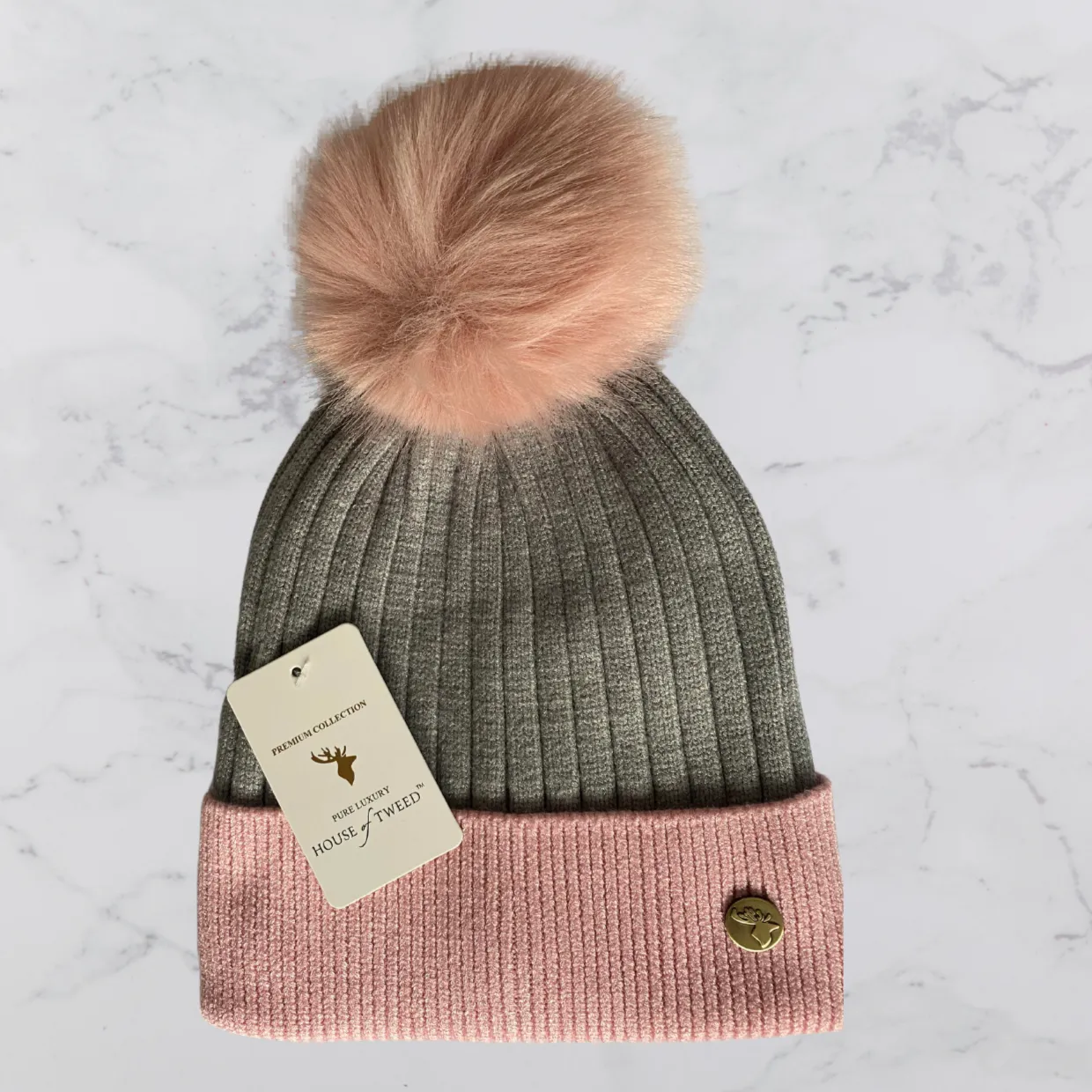 House of Tweed Luxury Striped Ladies Pom Pom Bobble  Beanie Hats